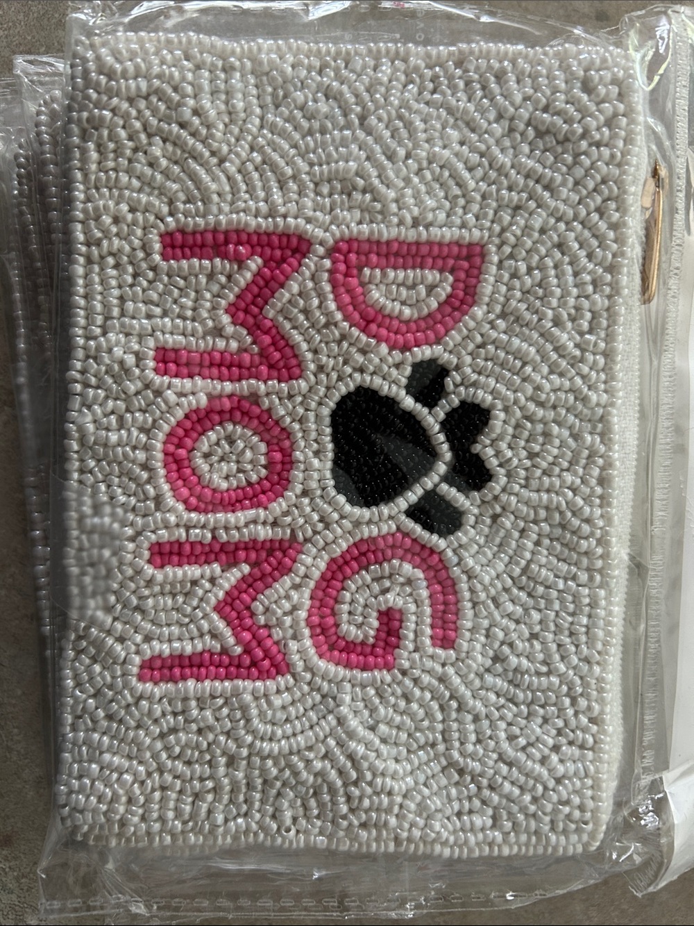 4/$100 Beaded White 'dog' Handbag with Pink Accent and Black Detail wallet